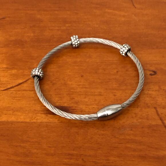 3 PCS Silver Unique Vintage Rope Style Bracelet Set with Small Gemstone Beads - Picture 7 of 9